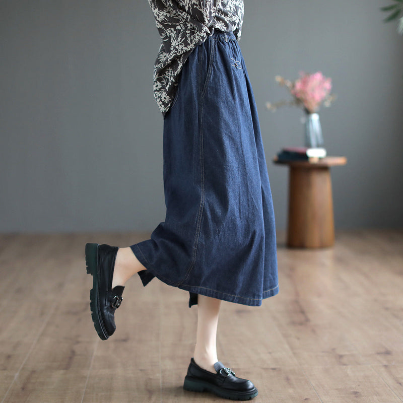 Autumn Retro High Waist Cotton A-line Skirt