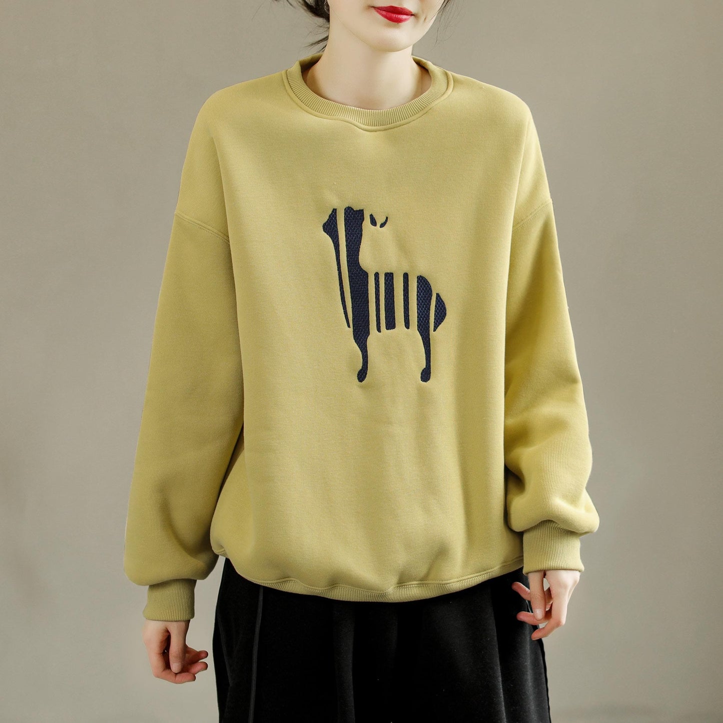 Winter Cotton Furred Embroidery Loose Sweater