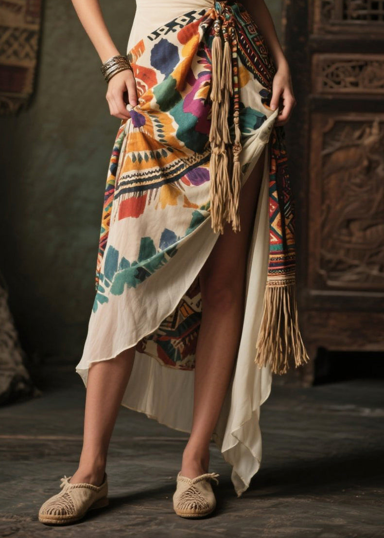 Colorblock Tasseled Print Chiffon Cami Dresses Summer
