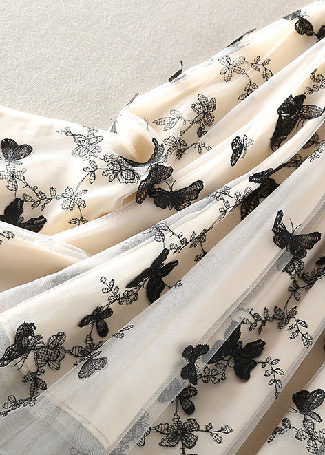 Style Beige Embroidered Butterfly Tulle Skirts Spring