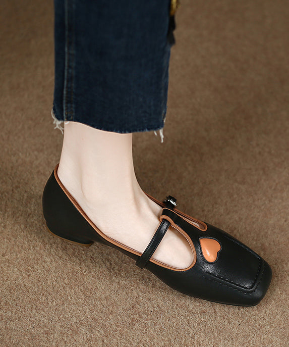Beige Heart Cowhide Leather Flat Feet Shoes Versatile