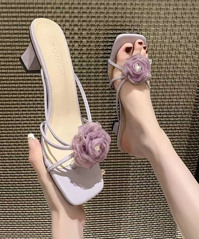 Splicing Chunky Heel Purple Slide Sandals