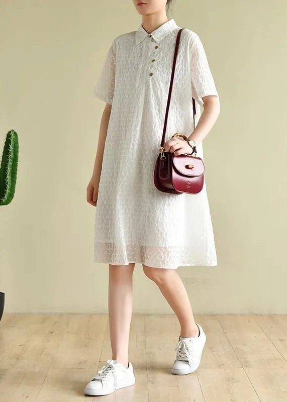 Lapel Summer Quilting Dresses Inspiration White Dotted Dress