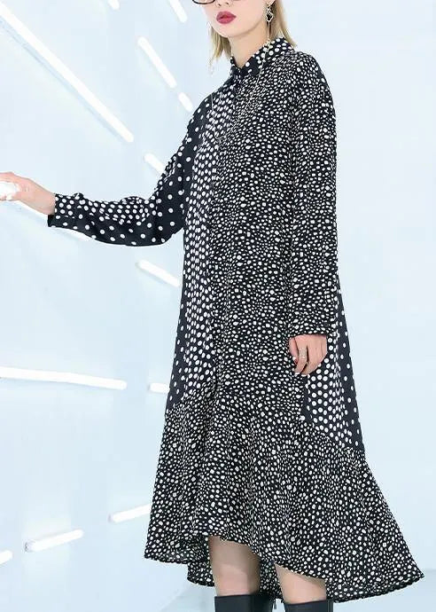 Black Dotted Cotton Patchwork Shift Summer Dress