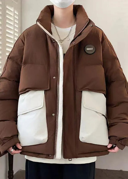 New Coffee Pockets Oversized Patchwork Duck Down Down Coats Winter
