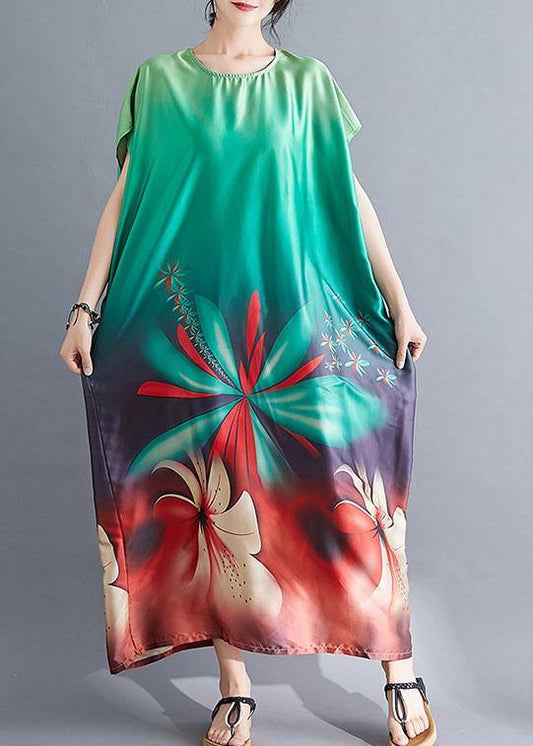 Batwing Sleeve Wardrobes Pattern Green Prints Maxi Dresses Summer