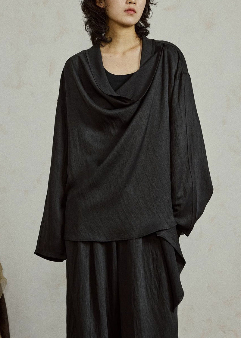 Loose Black Asymmetrical Top Tops Fall