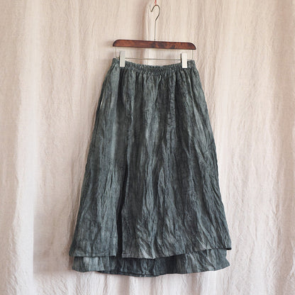 Literary Retro Cotton and Linen Distressed Linen Skirt