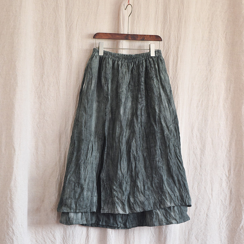 Literary Retro Cotton and Linen Distressed Linen Skirt