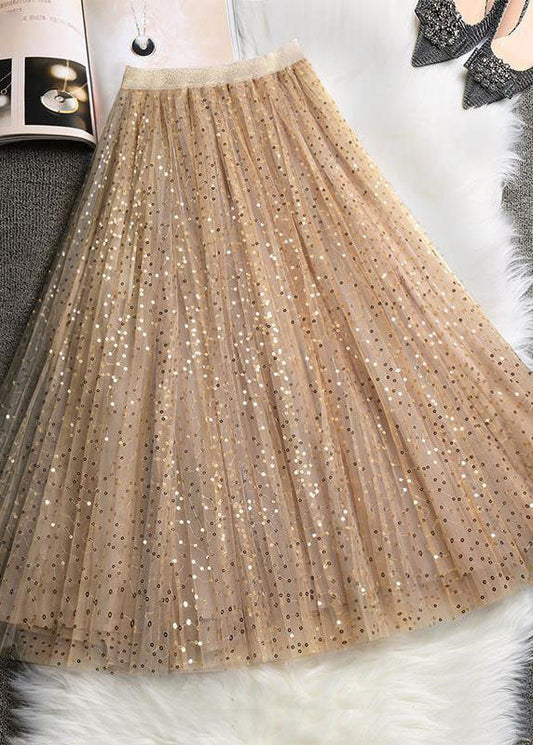 Art Khaki Sequins Tulle Skirts Spring