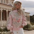 Comstylish Women's Floral Embroidery Art Cozy Turtleneck Knit Sweater