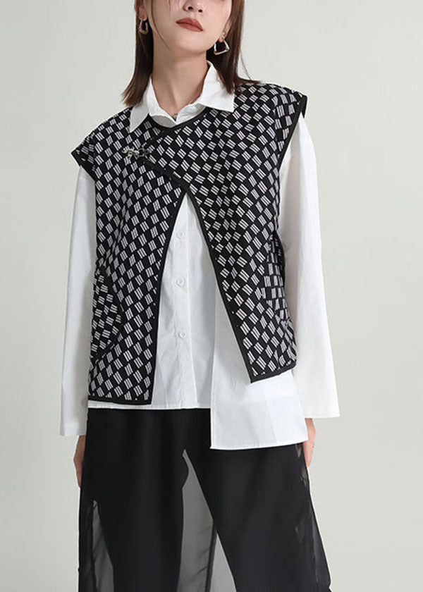 Black Oversized Print Vest Tops