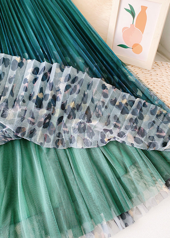 Organic Green Leopard Print Straight Fall Skirt