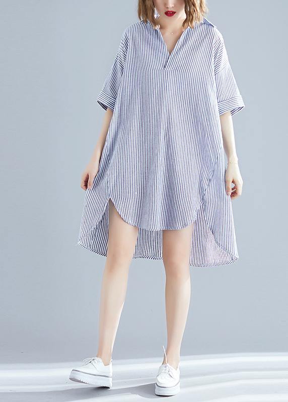 Italian Gray Striped Linen Dress Photography Lapel Asymmetric Midi Summer Dresses
