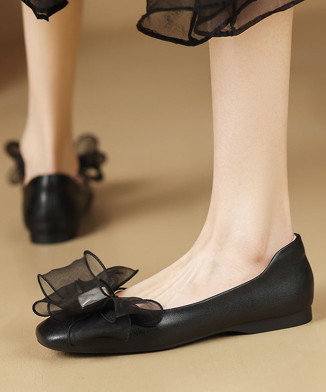 Black Flat Shoes for Splicing Bow
