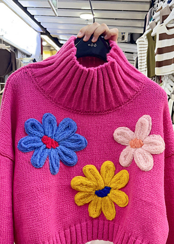 Rose Turtleneck Cotton Knit Sweaters Fall