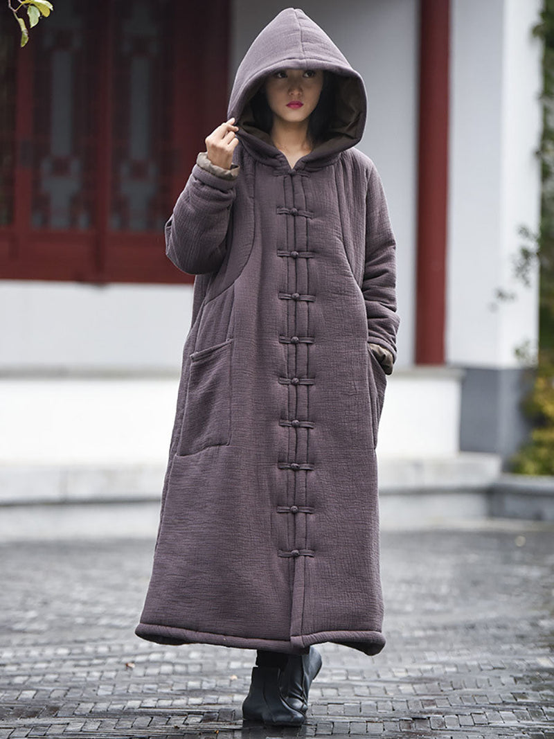 Winter Frog Pocket Hooded Long Coat