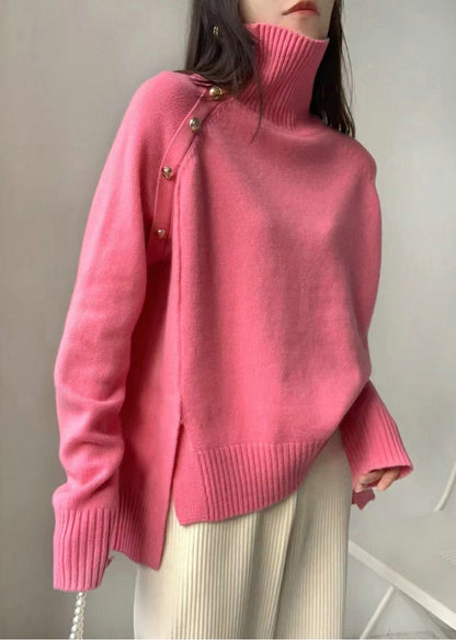 White High Neck Side Open Knit Sweaters Winter