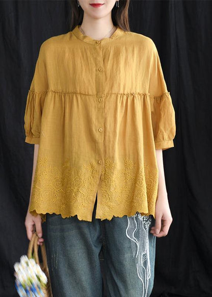 Loose Cotton Tunic Boutique Embroidery Summer Shirt