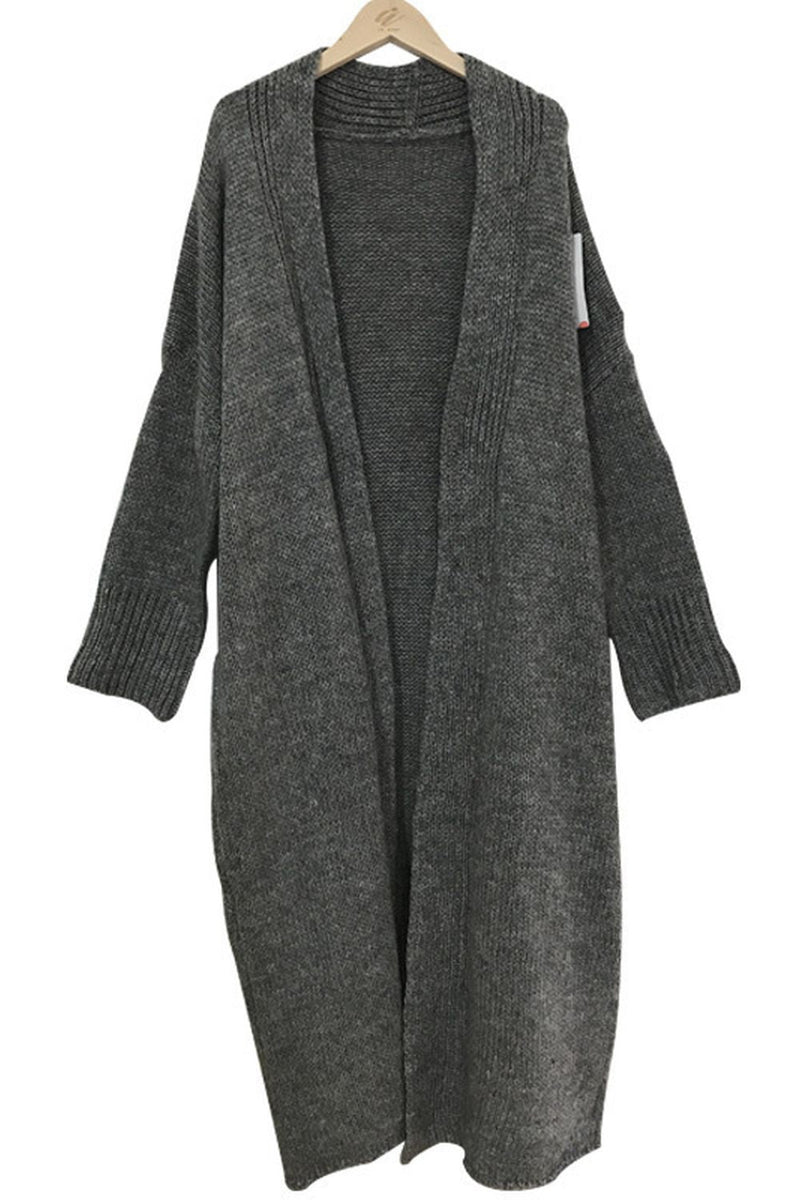Grey Lapel Knit Cardigan