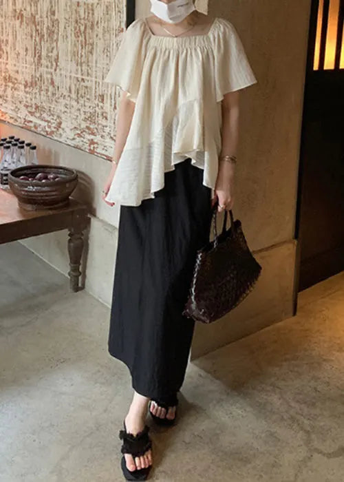 Loose Beige Asymmetrical Tops and Skirts Chiffon Sets 2 Pieces Summer