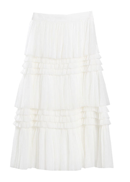 Fine White Asymmetrical Wrinkled Tulle Skirts Spring