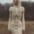 Vintage Skeleton White Roses Slim Fit Cozy Knit Sweater Dress artswardrobe