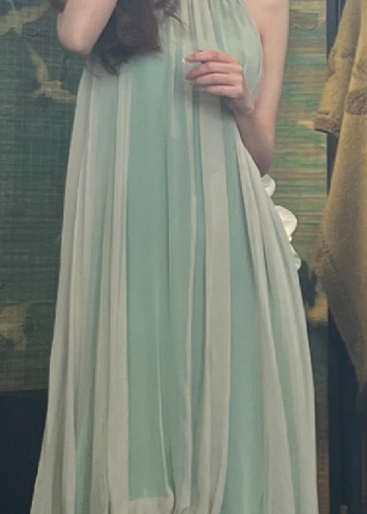 Boutique Green Halter Wrinkled Silk Dress Sleeveless