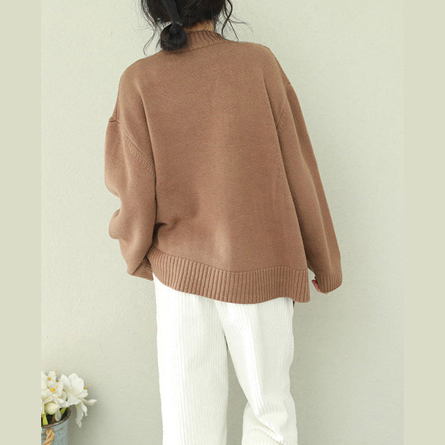 Comfy O Neck Bow Sweater Tops Brown Big Knitwear