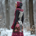 Comstylish Retro Floral & Skeleton Women's Knit Hooded Sweater Dress