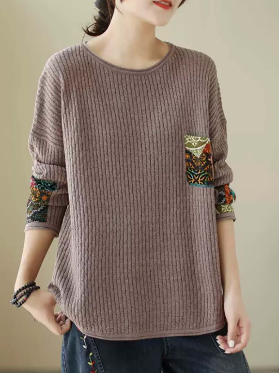 Autumn Artsy Knitted Patchwork Loose Sweater