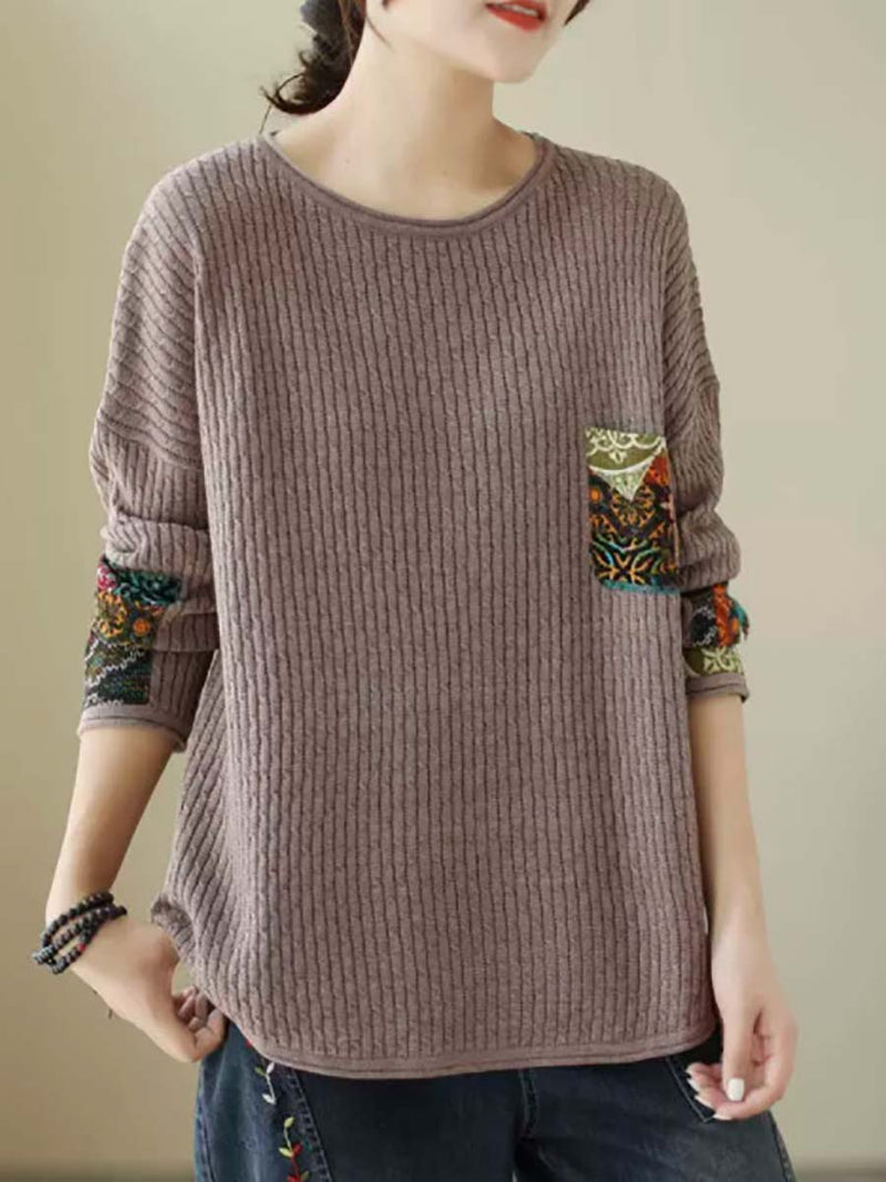 Autumn Artsy Knitted Patchwork Loose Sweater