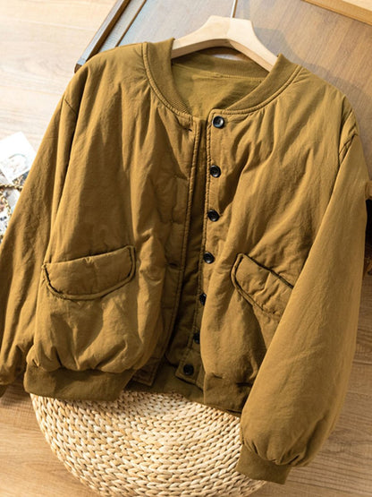Long Sleeve Round Neck 100% Natural Fabric Button Down Coat