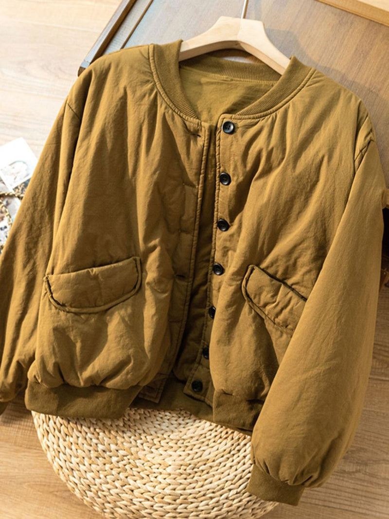 Long Sleeve Round Neck 100% Natural Fabric Button Down Coat