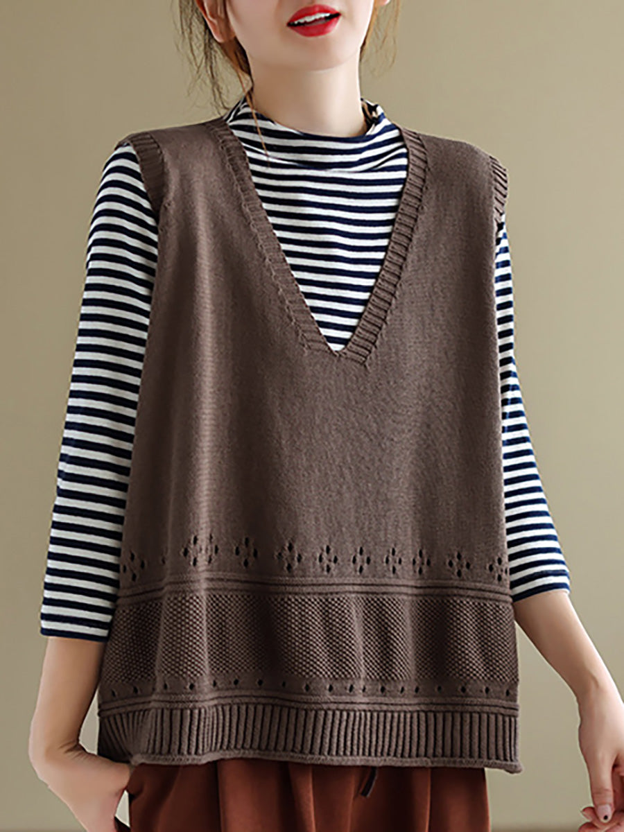 Knitted Hollow Out Color Sweater Vest Top