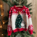 Christmas Tree And Cat Color Match Sweater elevenforest