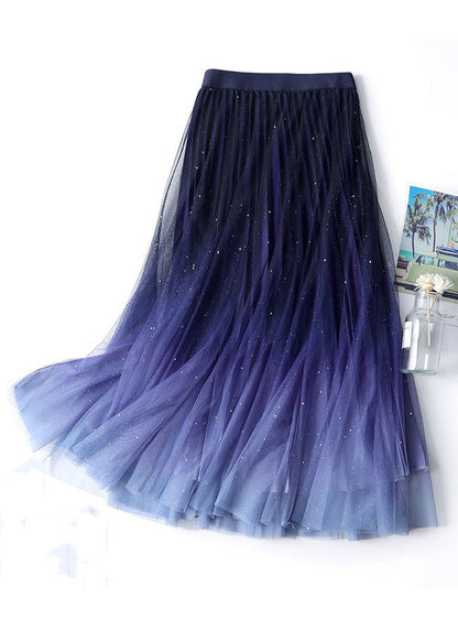Navy Gradient Color High Waist Tulle Skirts Summer
