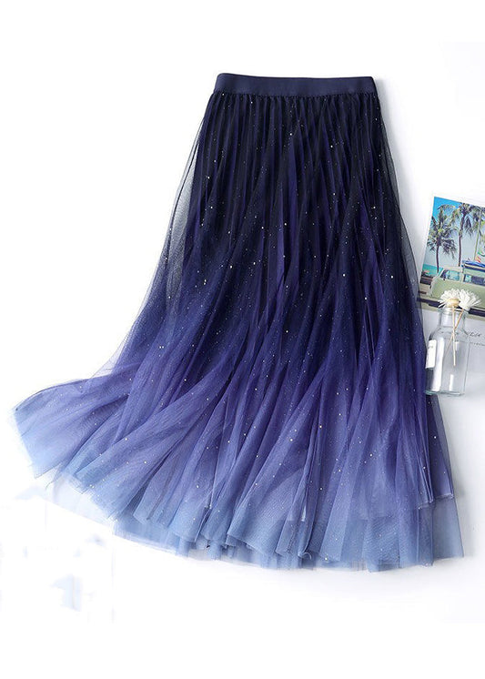 Navy Gradient Color High Waist Tulle Skirts Summer