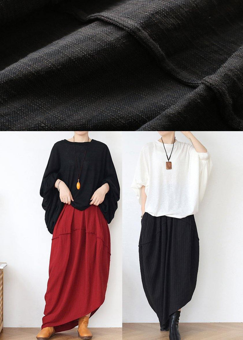 Simple Black Asymmetrical Design Linen Skirt