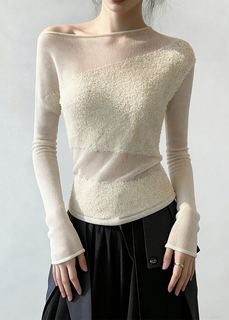 White Cold Shoulder Patchwork Knit Sweaters Spring