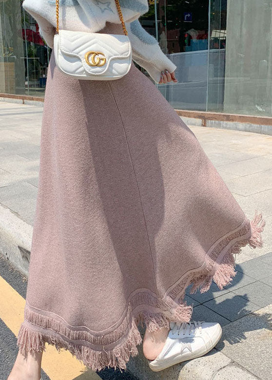 Pink High Waist Knit Skirt Winter