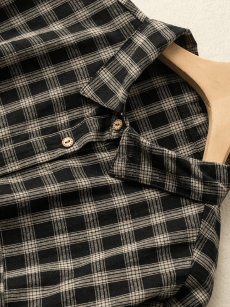Natural Fabric Classic Plaid Style Loose Shirt