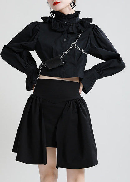 Black High Waist Patchwork Asymmetrical Design Fall Skirt