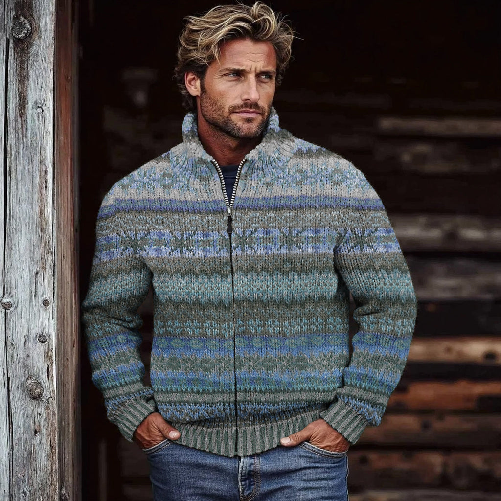 Men's Vintage Fairman Island Knit Jacquard Zip Sweater artswardrobe