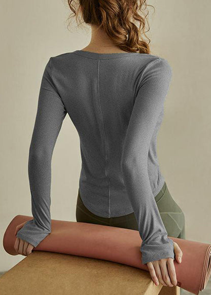 Slim Fit Green Patchwork Button Yoga Top
