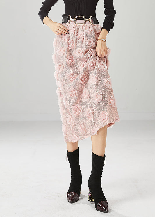 Pink Silm Fit Knit Skirts Three-dimensional Fall
