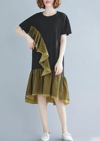 O Neck Ruffles Cotton Summer Clothes for Black Dresses