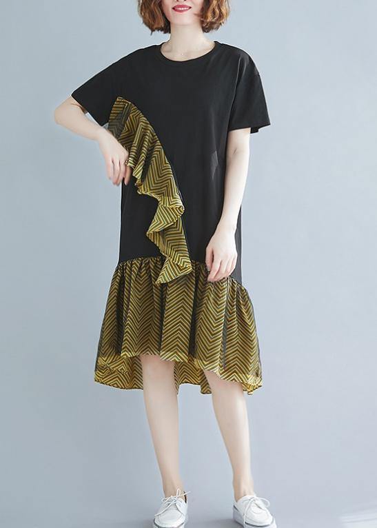 O Neck Ruffles Cotton Summer Clothes for Black Dresses