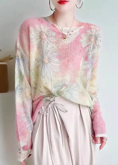 Apricot Print Patchwork Cozy Knit Top Long Sleeve