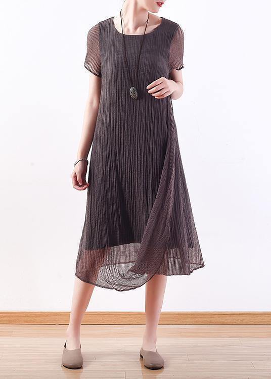 O Neck Cinched Linen Clothes Photography Gray Dresses